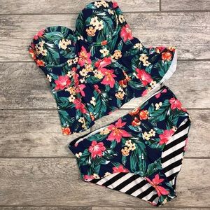 Floral/Striped Swimsuit Reversible Bottom